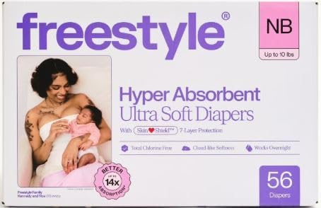 Free~Style Hyper Absorbent Ultra Soft TCF Luxury Diapers, Size NB, 56 Count