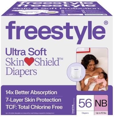 Free~Style Hyper Absorbent Ultra Soft TCF Baby Diapers, Size Newborn, 56 Count