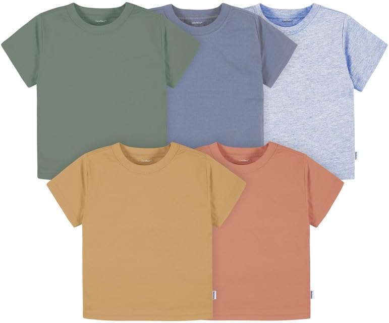 Gerber Unisex-Baby Toddler 5-Pack Solid Short Sleeve T-Shirts Jersey 160 GSM