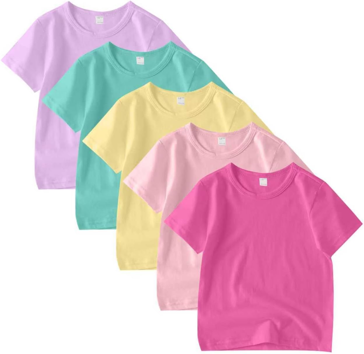 5 Pack Kids T-Shirt Cotton Short Sleeve Tee Shirts for Unisex Boys and Girls Toddler Summer Crew Neck Tops