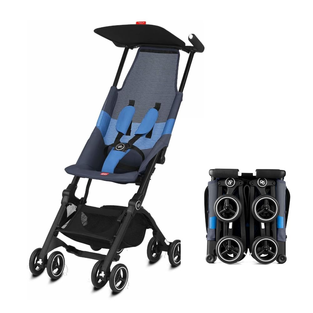 gb Pockit Air All Terrain Ultra Compact Lightweight Travel Stroller with Breathable Fabric in Night Blue, 28×17.5×39.8 Inch (Pack of 1)