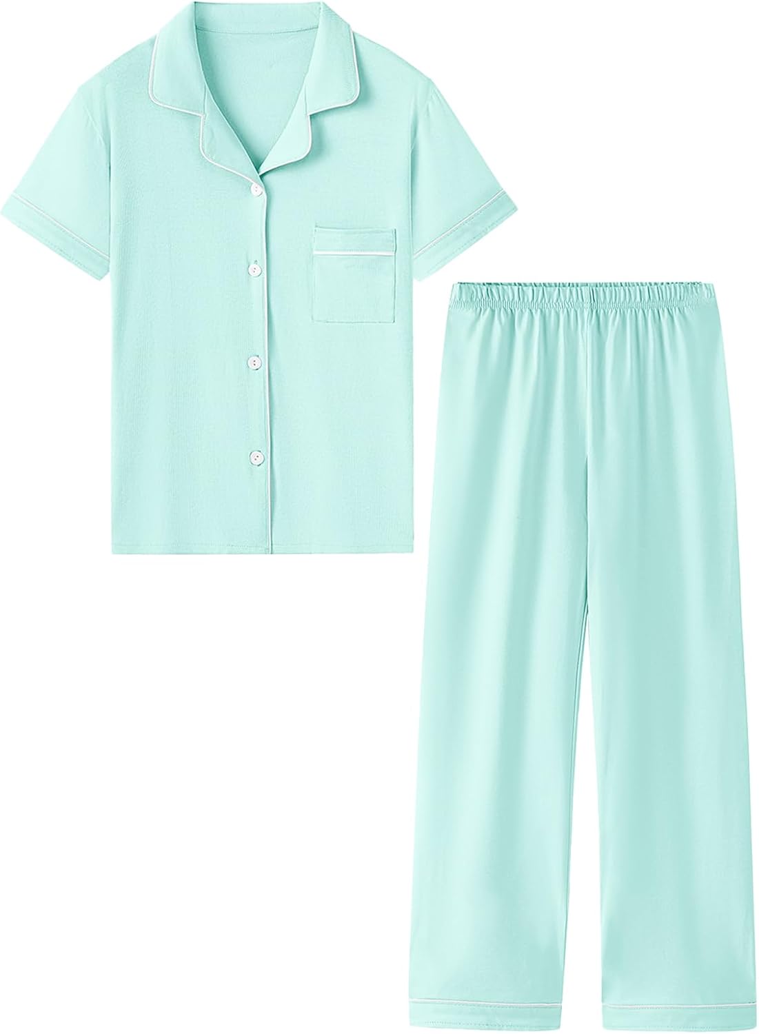 QZH.DUAO Girl & Women’s 100% Cotton Short Sleeves and Long Pants Pajama Set,2-Piece, 5 Years – Large