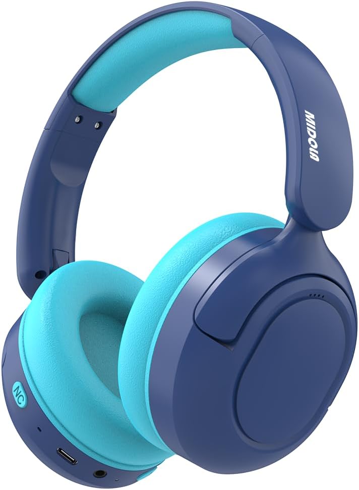 MIDOLA Kids Bluetooth Headphones Active Noise Cancelling Lightweight Wireless Headphone for Kid Volume Limited 85/94dB Foldable Over-Ear Headset with Aux/Mic,68 Hours Playtime,for Toddler Child Blue