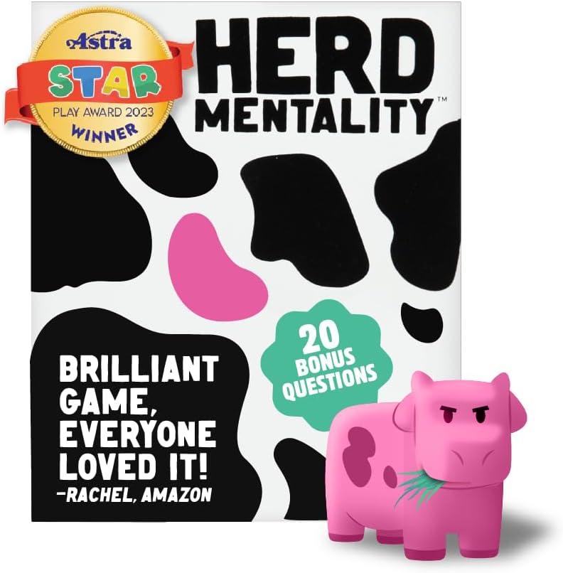 Herd Mentality: Udderly Funny Family Board Game | Easy & Fun for Big Groups of 4-20 Players | Includes 20 Extra Exclusive Questions