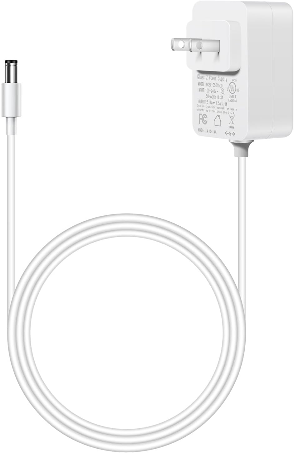 Baby Swing Charger for Kmaier,Munchkin,Larex,Jaoul,Babybond Swing,5V 1.5A Power Cord Replacement for Kidsview,Ezebaby,Napei,Gopanda,Nova,Bellababy Swing and More,6.7FT/OEM/White.