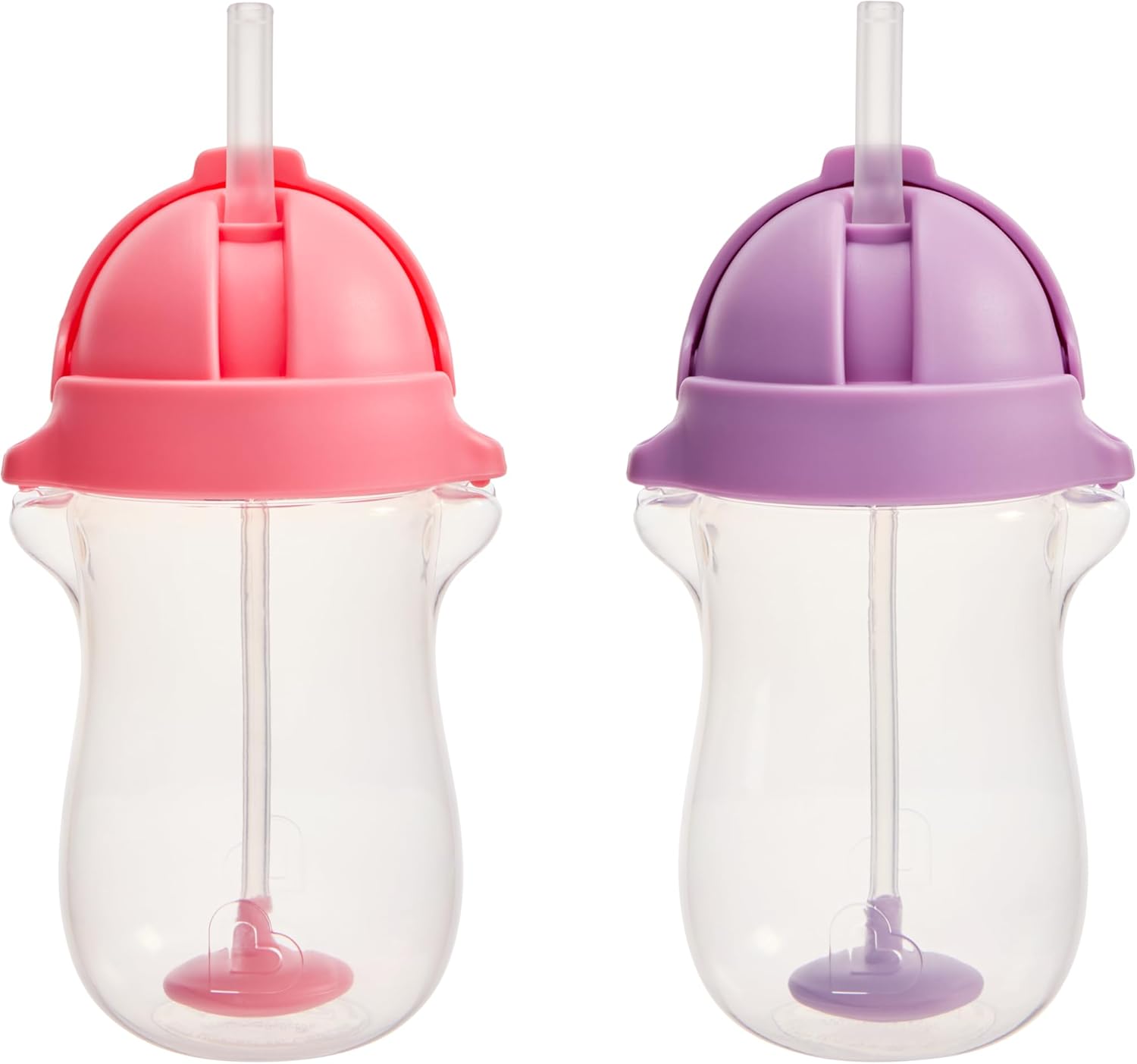 Munchkin Any Angle Weighted Toddler Straw Cups with Click Lock Lid, 10 Ounce, 2 Pack, Pink/Purple
