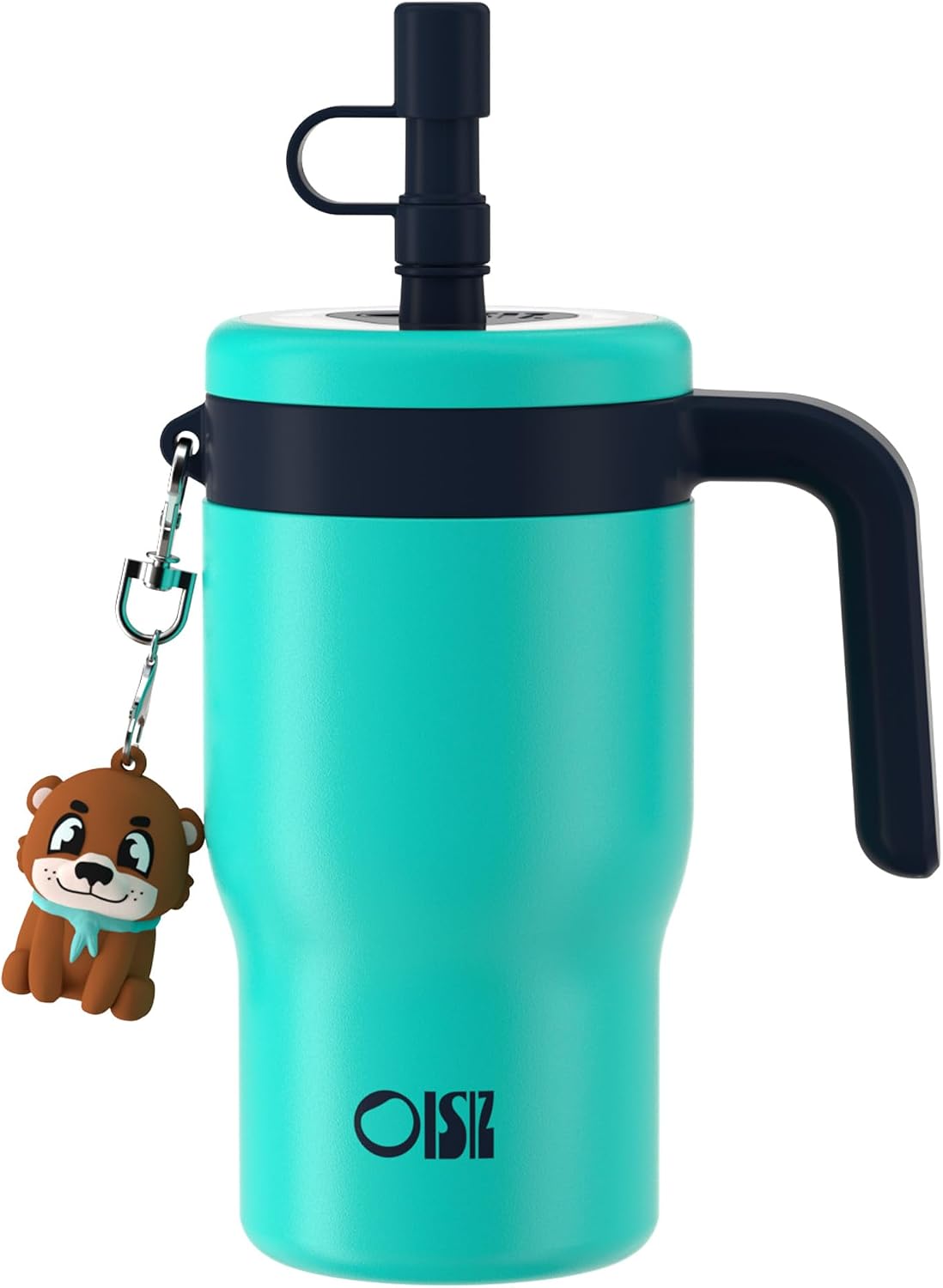 OISIZ 14oz Kids Tumbler with Straw Lid & Handle,Kids Cup with Animal Accessory for School,Kids Water Bottles with Dust-proof Cover,Leakproof Bottles,316 Stainless Steel,Keep Cold 24 Hours-dark green