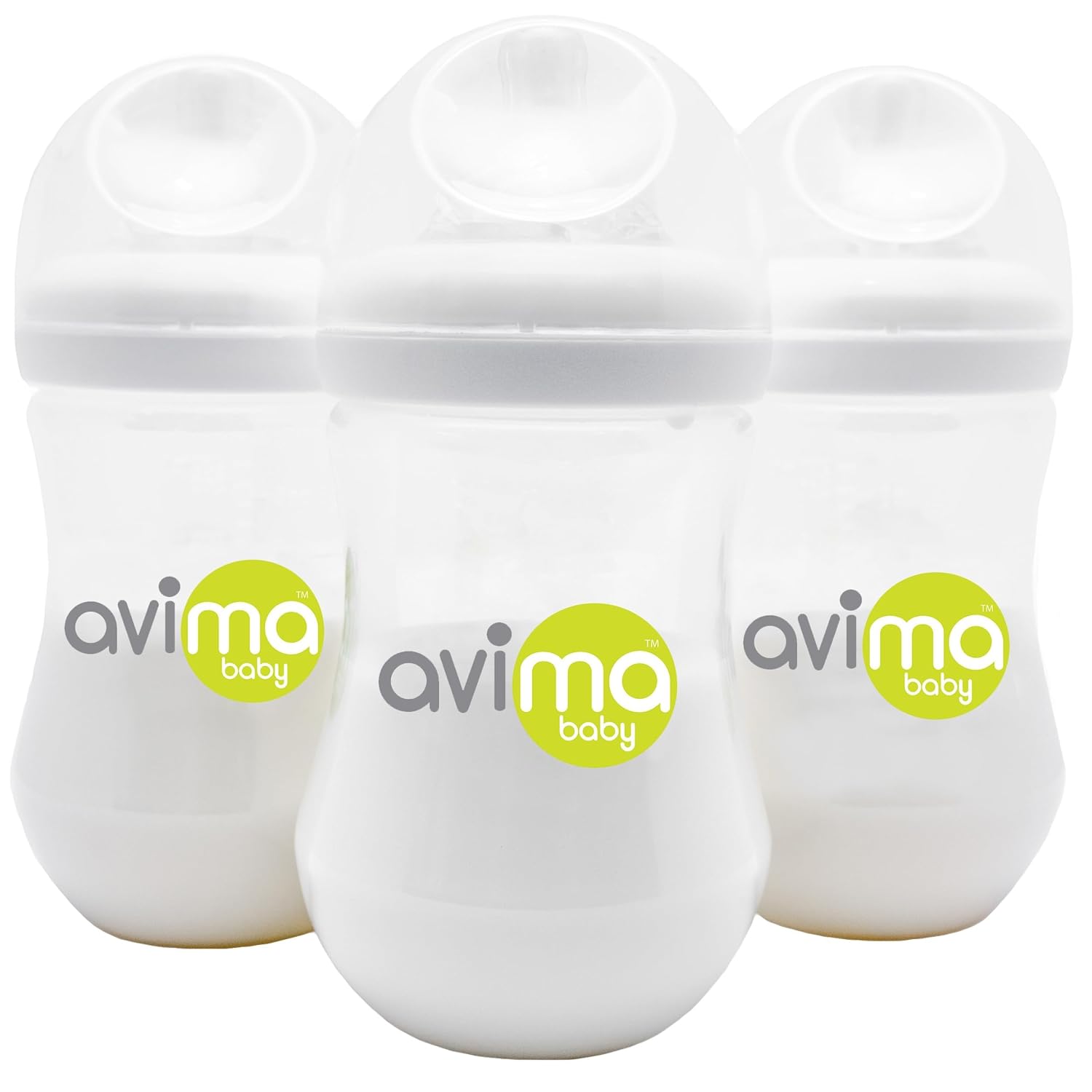 Avima Baby 9 oz Anti Colic Baby Bottles for Breastfed Babies – Medium Flow Nipples, Wide Neck Bottle, BPA Free – 3-6 Months, Stage 2 (Set of 3)