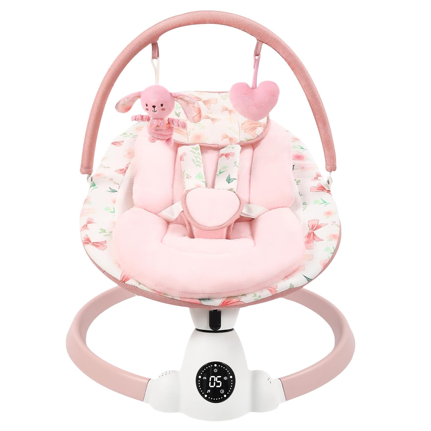Baby Swing for Infants with 5 Swing Speeds, Portable Electric Baby Swing with Bluetooth, Touch Panel, 5-Point Harness, Indoor & Outdoor Use, Pink