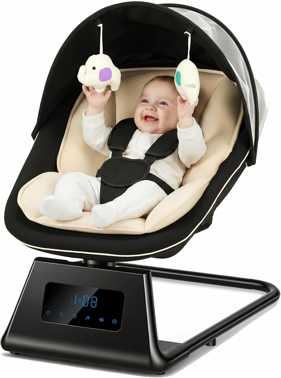 Pamo Babe Portable Baby Swing – Electric Baby Rocker with Cry Detection, 5 Swing Speeds, Bluetooth & Remote Control, Adjustable Backrest, Indoor & Outdoor Swing Chair for Newborn Babies – Black