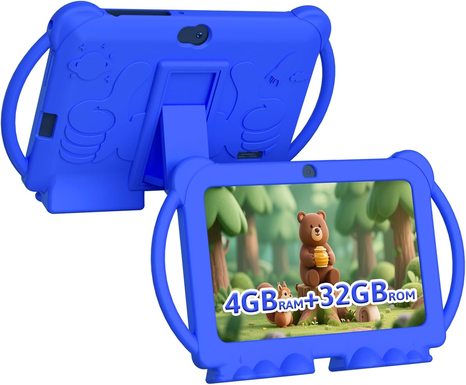 HOTTABLET Kids Tablet 7 inch Android, 4GB RAM 32GB ROM, 1TB Expandsion, with Parental Control, WiFi, Bluetooth, Dual Camera with Silicone Case, 1PCS (Blue)