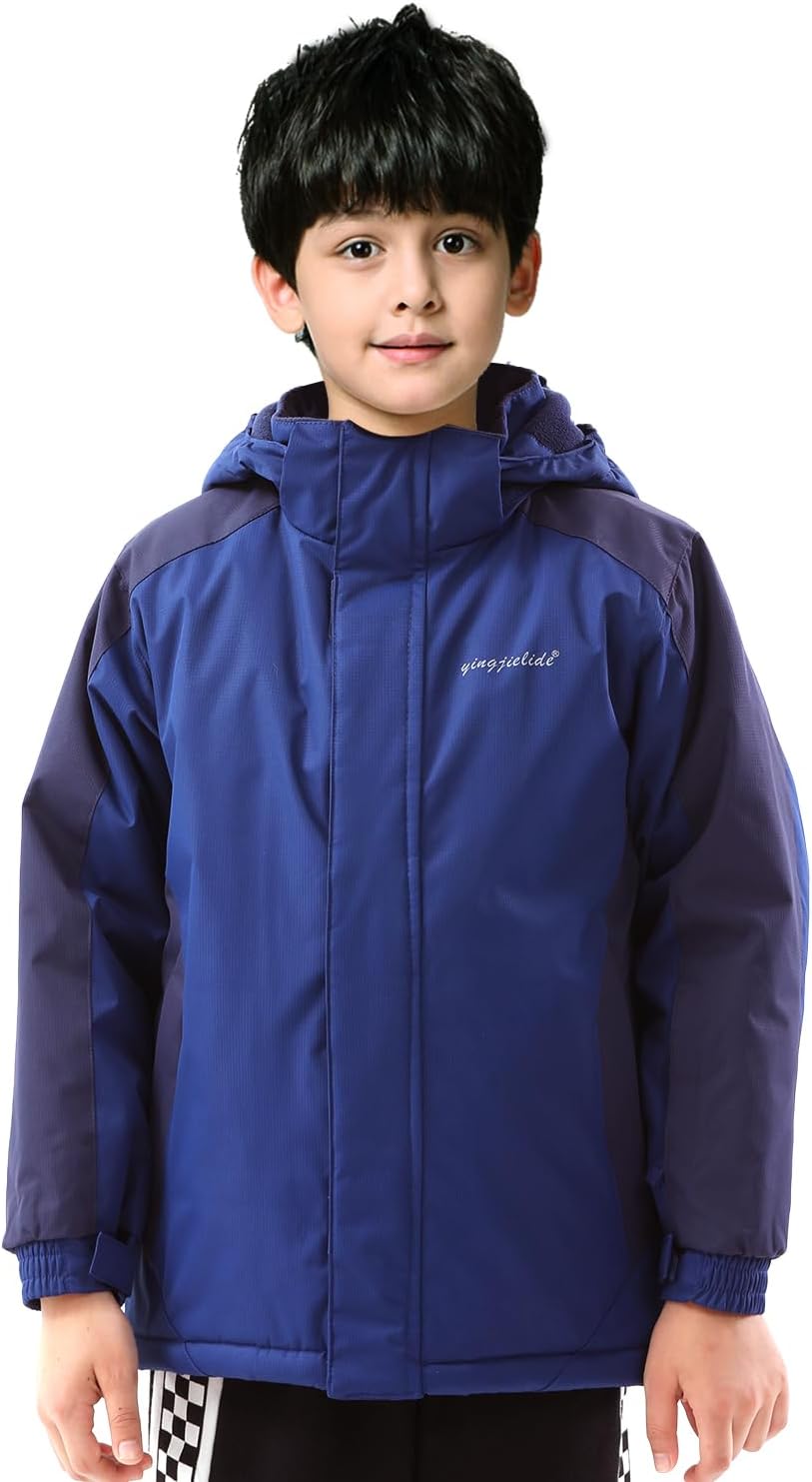YINGJIELIDE Boy’s Waterproof Ski Jacket,Kids Outdoor Snowboarding windproof Jacket,Fleece Lined Hooded,Warm Winter Snow Coat