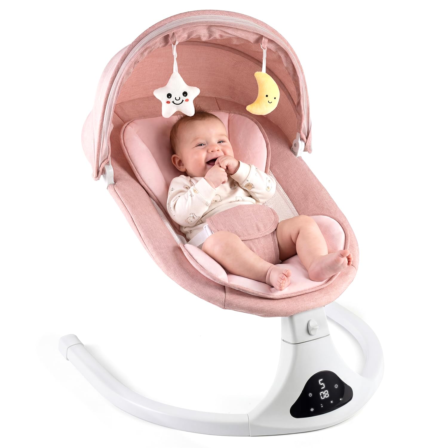 RIVIPLOU Electric Baby Swing with Remote Control – 5 Natural Motion Speeds, Detachable Seat Pad, Bluetooth Technology & Music, Portable Infant Swing for Indoor/Outdoor Use (0-12M, 20lbs, Pink)