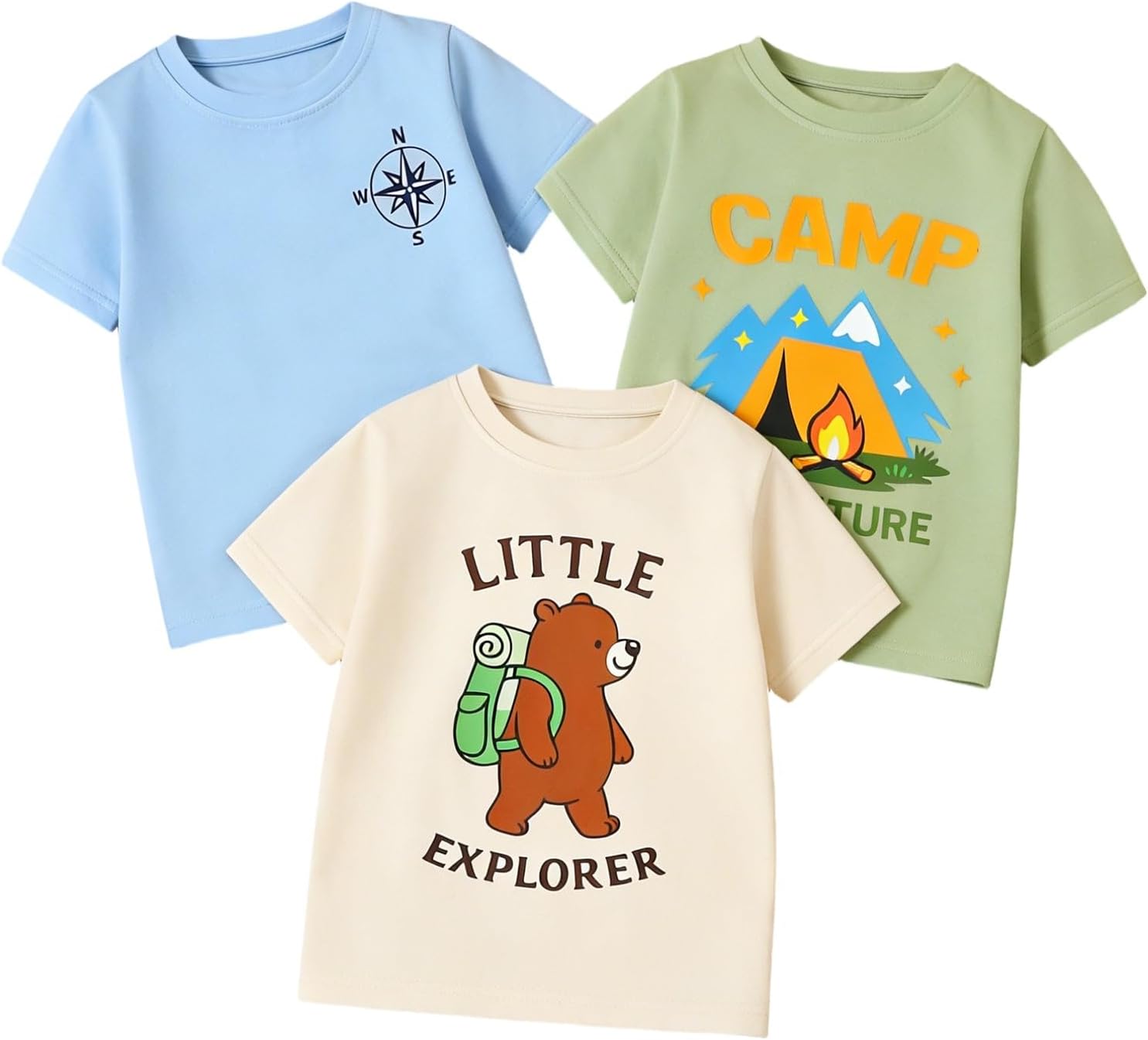 HILEELANG Boys T Shirts 3 Pack Toddler Boys Graphic Tee Shirts Cotton Short Sleeve Crewneck Tops for Little Boys Age 2-7