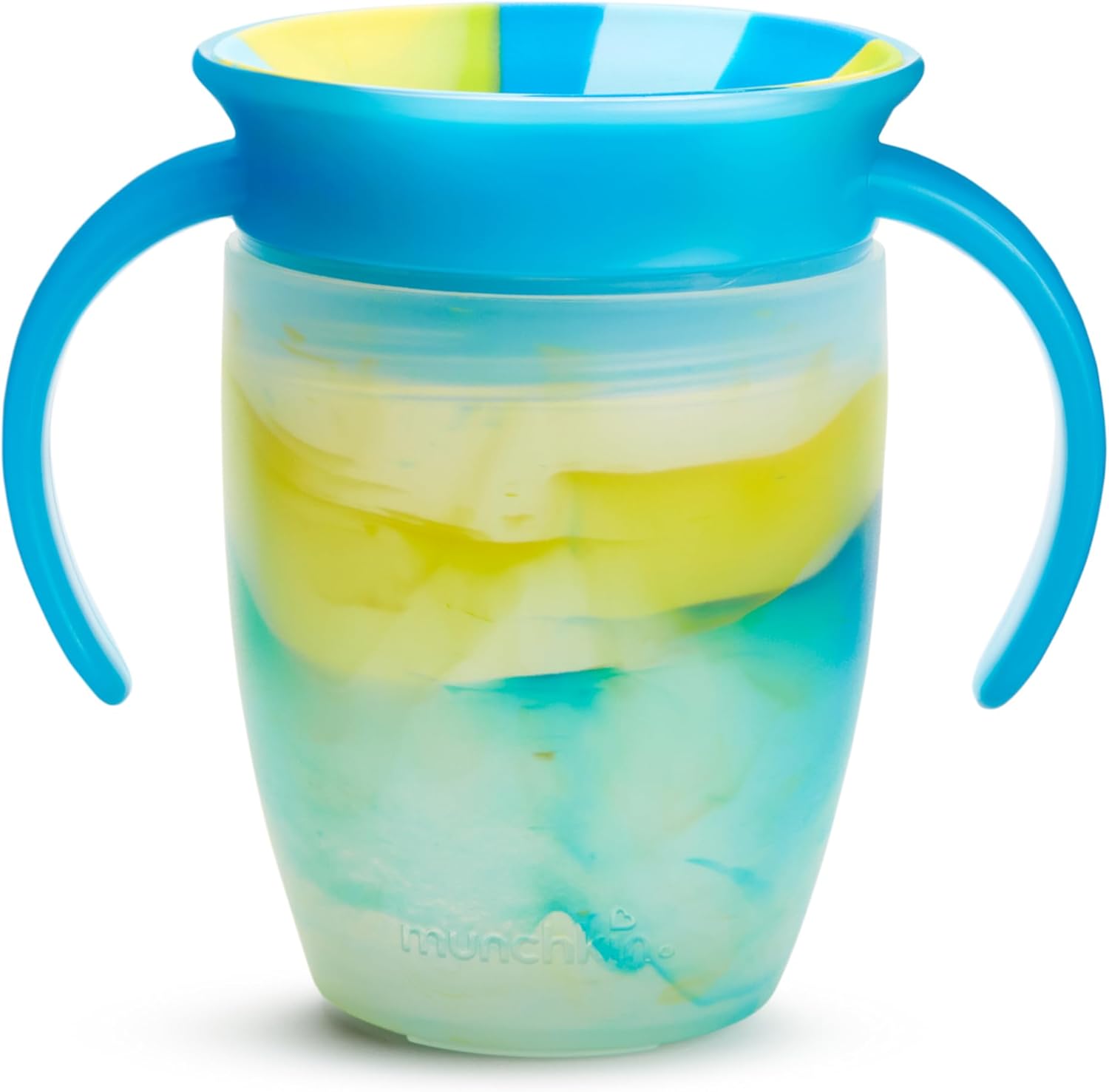 Munchkin Miracle 360 Sippy Cup for 6 Month Old, Spill Proof Baby and Toddler Cups with Transition Handles, 7 Ounce, 2 Pack, Tropical Swirl, Blue/Green