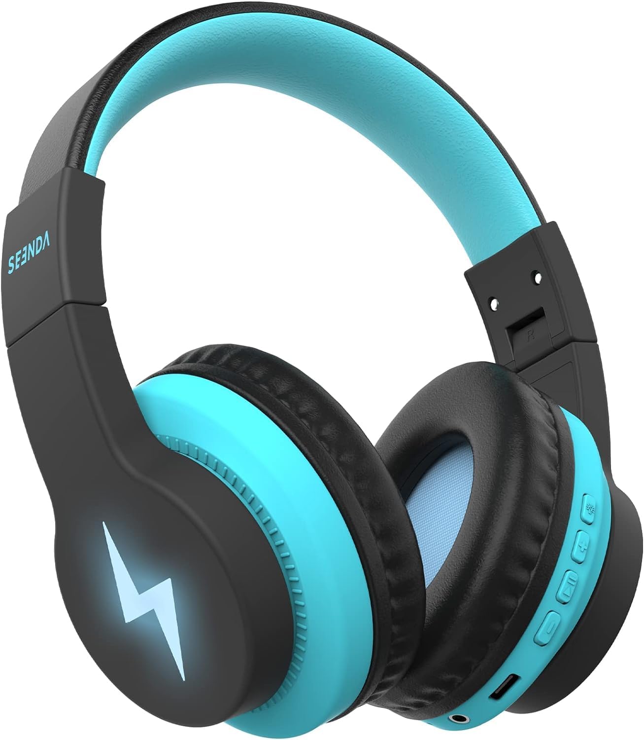 seenda Kids Bluetooth Headphones, JCH-01 Kids Wireless Headphones for School, 85/94dB Volume Limited, 45H Playtime, 3 Lighting Modes, Built-in Mic Headset with Aux Cord for iPad,Black&Blue