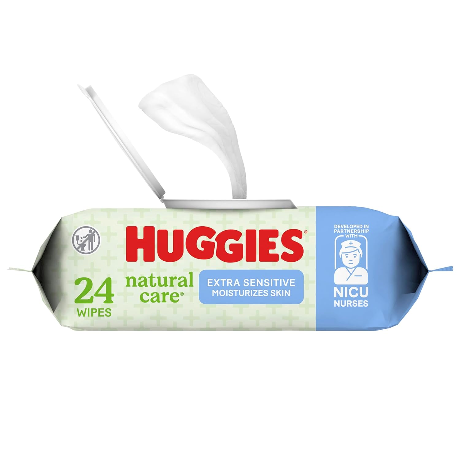 Huggies Natural Care Extra Sensitive NICU Nurse Developed Baby Wipes, Unscented, 1 Flip-Top Pack (24 Wipes Total)