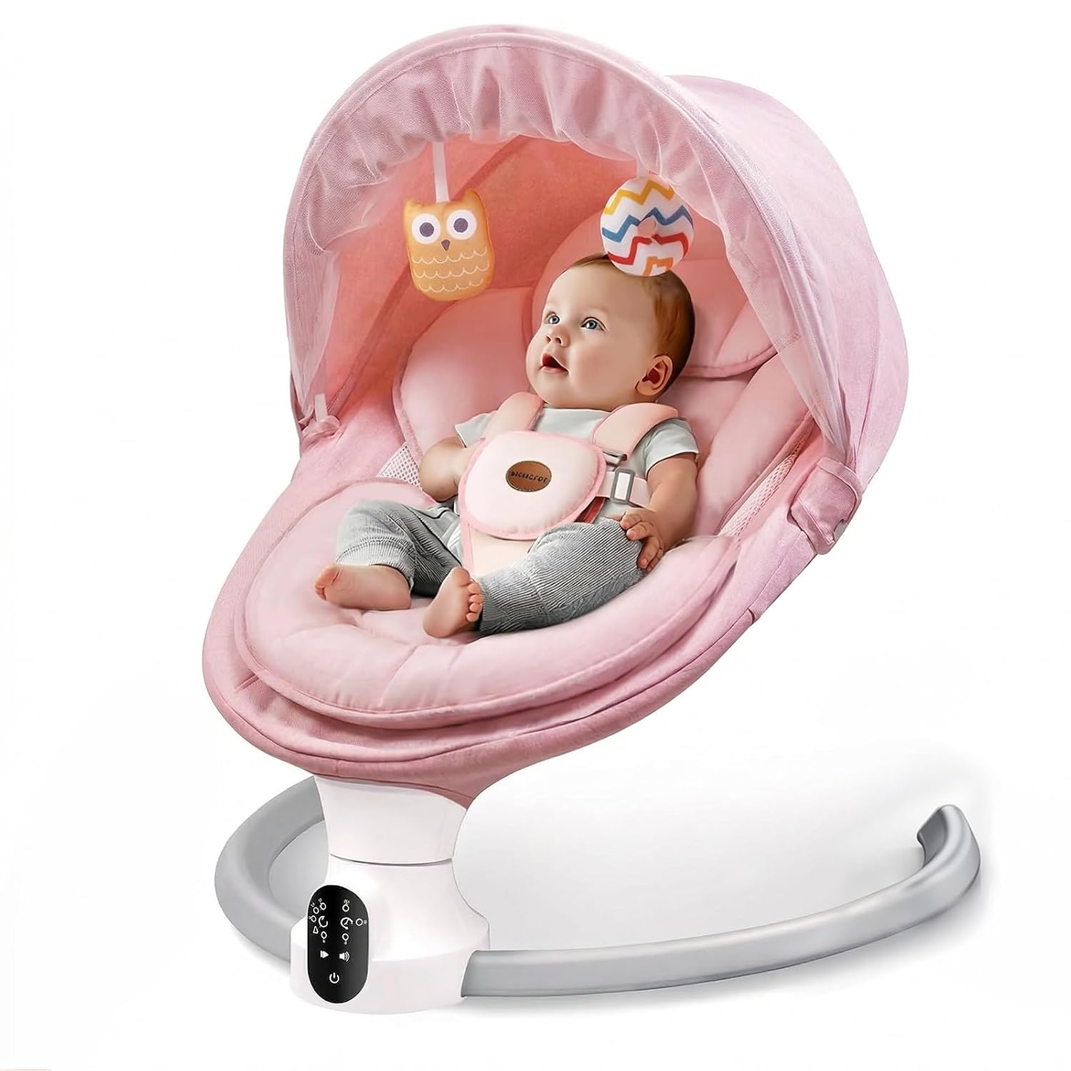 Baby Swing for Infants – Electric Baby Rocker with Exclusive App Function, Upgraded 5 Point Harness, Bluetooth Support, 10 Preset Lullabies and 5 Speeds, Portable Swing for Baby Boy Girl（Pink）