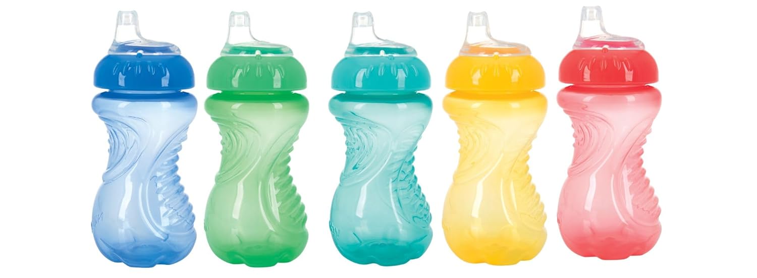 Nuby No Spill Easy Grip for Kids – 10 oz – Spill-Proof Toddler Sippy Cups – Dishwasher Safe – 6+ Months – Red