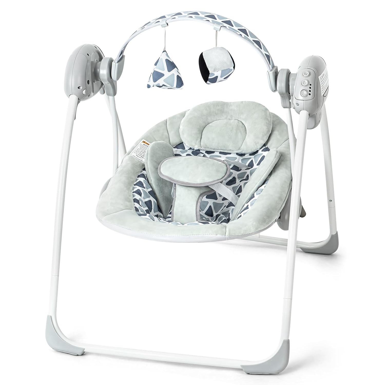 Portable Baby Swing for Infants, Adjustable Speed, Music & Timer, Easy to Fold, Indoor and Outdoor Use, Grey, 6-20 lbs