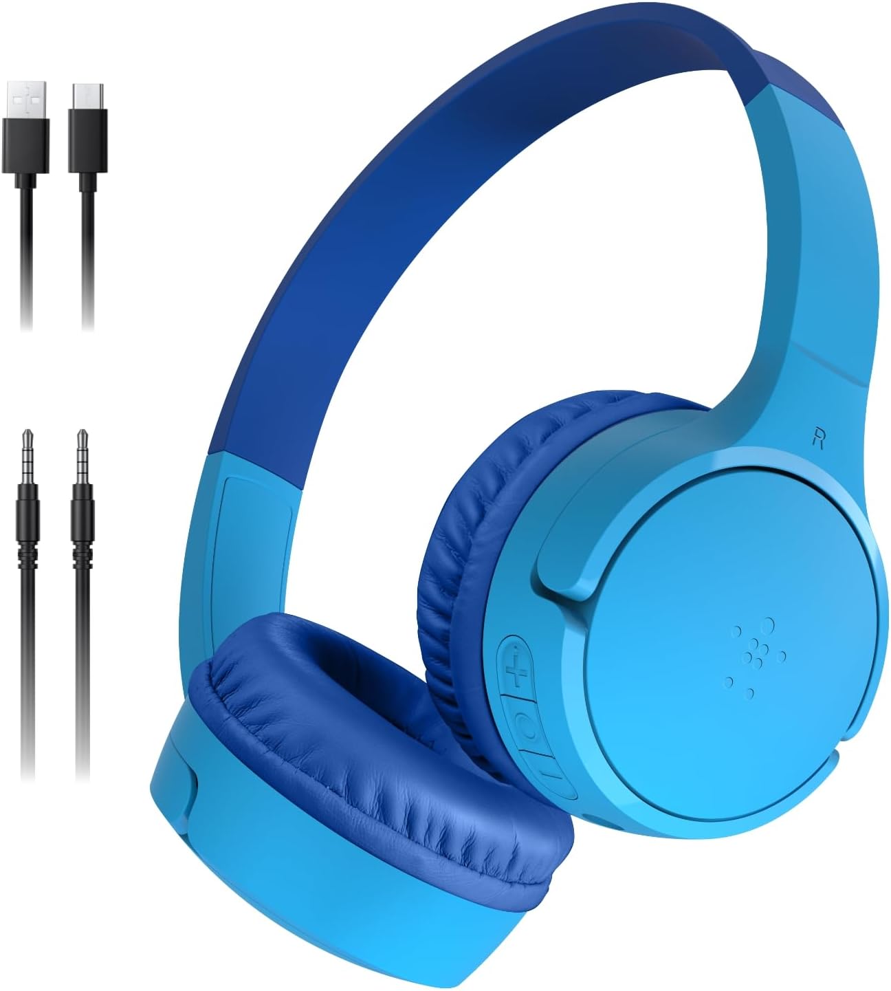 Belkin SoundForm Mini – Wireless Bluetooth Kids Headphones, 30H Battery, 85dB Safe Volume Limit, Built-in Microphone – Toddler On-Ear Earphones for iPhone, iPad, Fire Tablet, Ideal for School – Blue