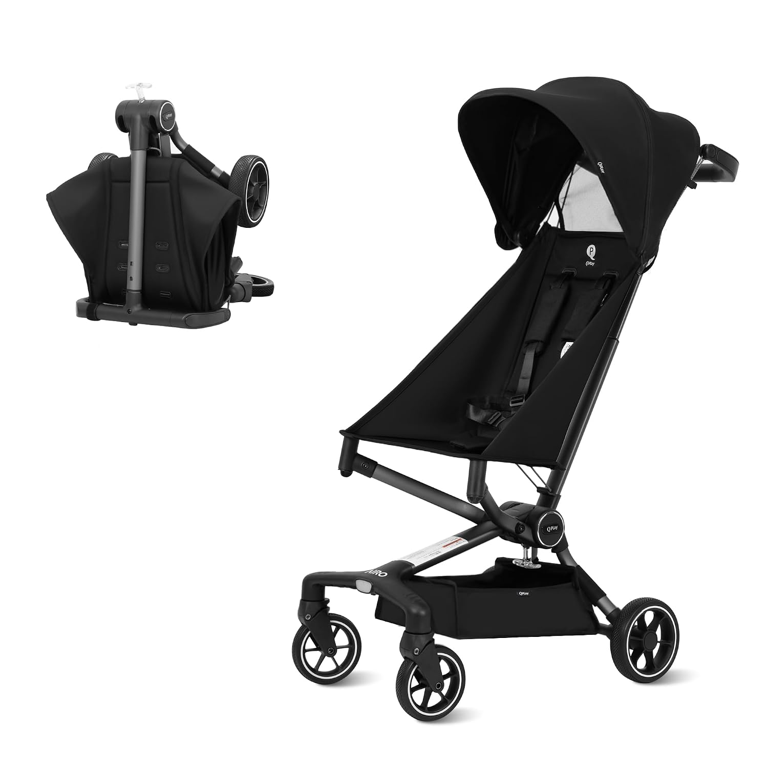 QPlay Travel Stroller for Baby & Toddlers Ages 6 Months to 4 Year Old – 9.48lbs Lightweight & Ultra-Compact Umbrella Stroller with One-Hand Fold, Airplane Carry-on Size, Reclining Seat (Black)