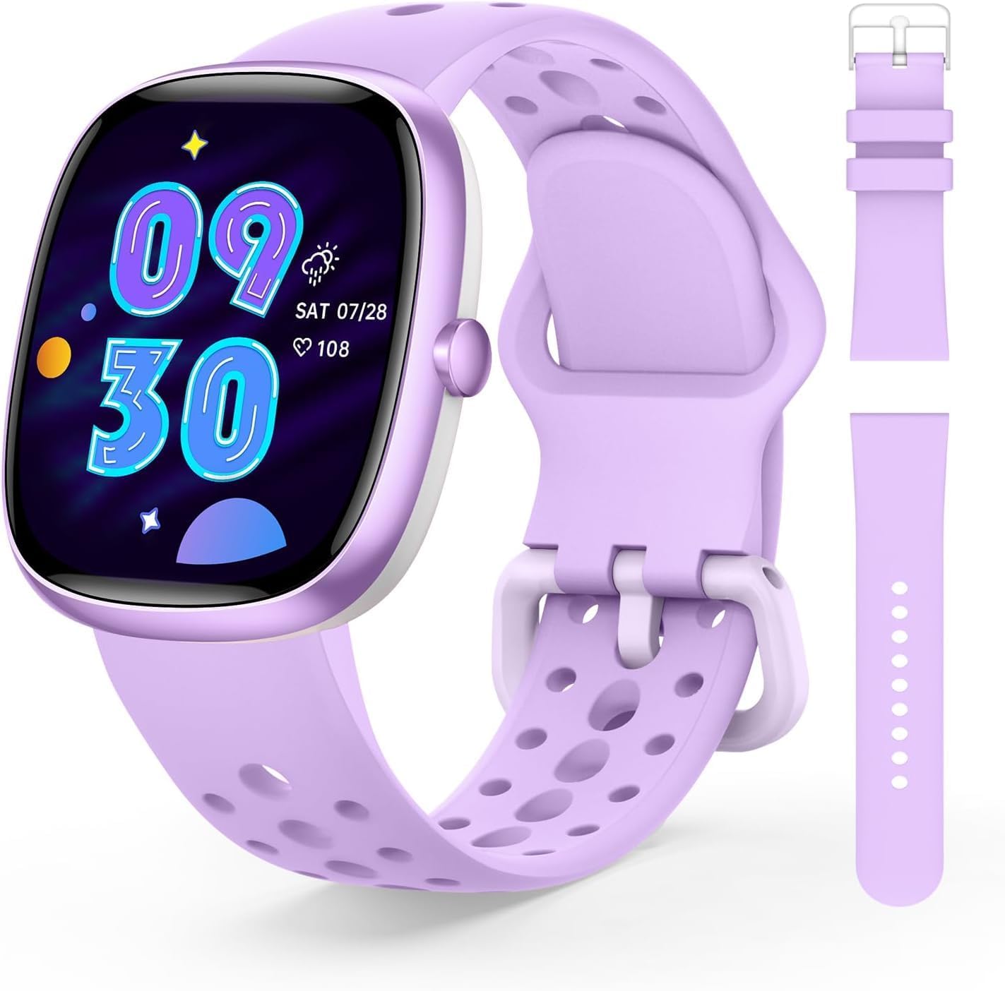 Smart Watch for 5-16 Year Olds Kids, Heart Rate Sleep Monitor Pedometer, 20+ Games, Camera-Birthday Gifts No APP No Phone Purple