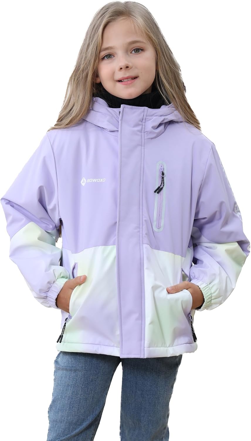 Girls’ Waterproof Winter Ski Jacket – Warm Fleece Lined Windproof Snow Coat with Hood for Outdoor Adventure