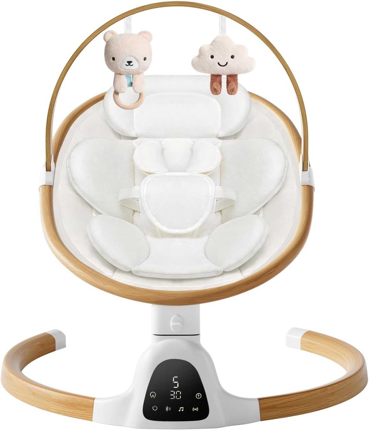 Baby Swings for Infants, Electric Infant Swing with 5 Speed Modes, 5-Point Harness, 3 Timer Settings, Built-in Songs & Bluetooth, Portable Modern Swing for Indoor & Outdoor (White)