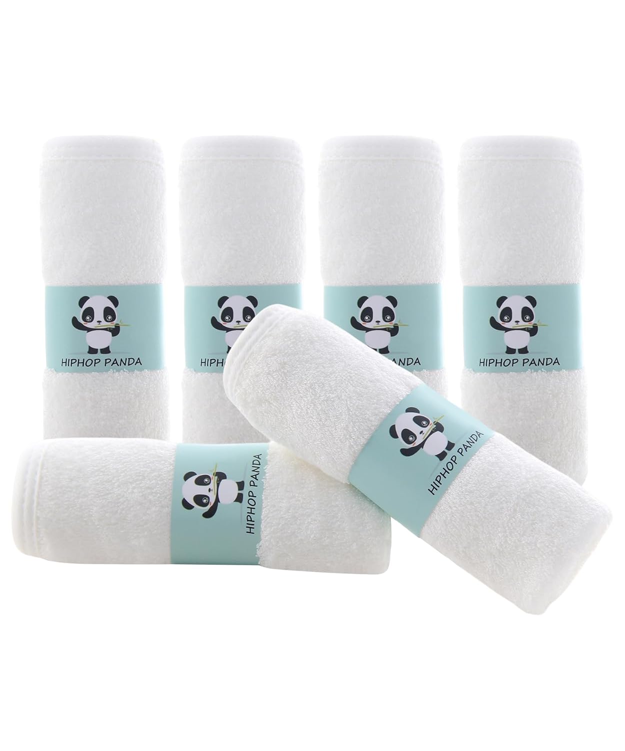 HIPHOP PANDA Baby Washcloths, Rayon Made from Bamboo – 2 Layer Ultra Soft Absorbent Newborn Bath Face Towel – Reusable Baby Wipes for Delicate Skin – White, 6 Pack