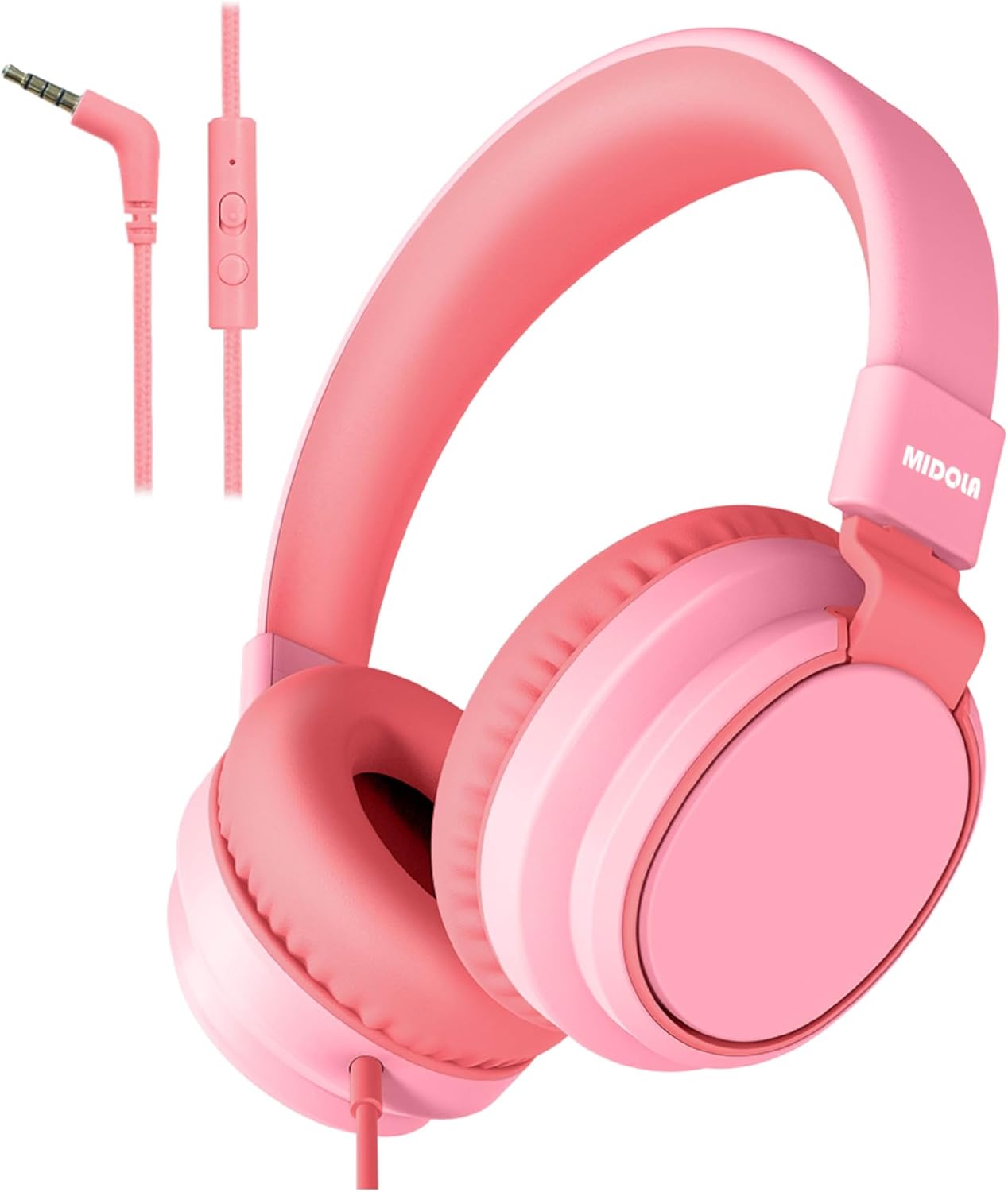 MIDOLA Kids Headphones for School Learning,Volume Limited 85/94dB, Foldable Lightweight Over-Ear Wired Headphones for Kids Toddler Girls Boys 3.5mm for Pad,Headsets with Built-in Mic Pink