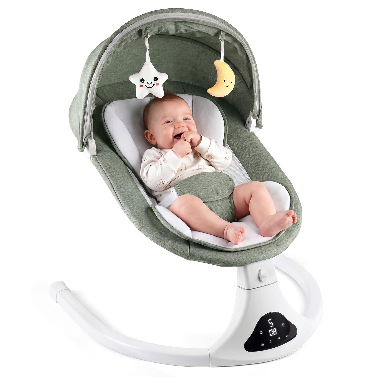 Electric Baby Swing with Remote Control – 5 Natural Motion Speeds, Detachable Seat Pad | Portable Infant Swing for Indoor/Outdoor Use (0-12M, 20lbs)(Green)