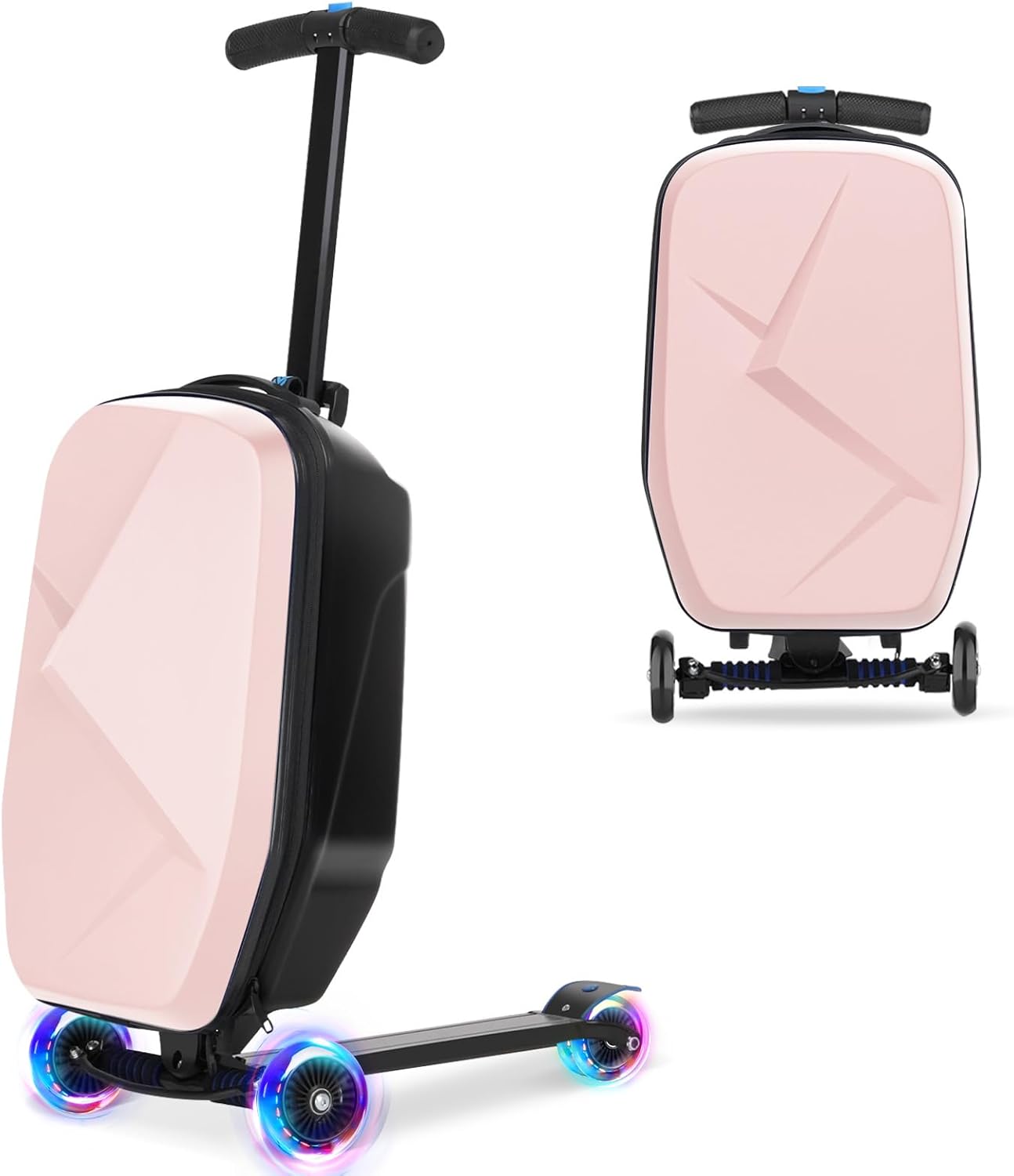 smilesun Scooter Luggage For Kids & Adults， Hardside Ride On Suitcase For Kids Ages 4-19 Multifunctional Lightweight Foldable Carry On Luggage With Wheels Ride On For Children Teenagers