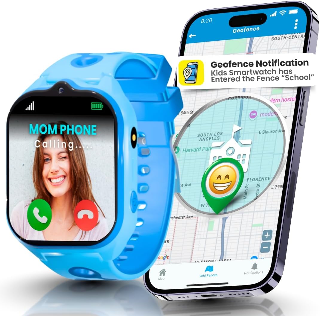Smart Watch for Kids With GPS Tracker, Video & Audio Call, SOS Alerts, HD Camera, School Mode, Parental Control, Kids Smart Watch With Preinstalled SIM Card, Safe Phone Watch for Boys & Girls (Blue)