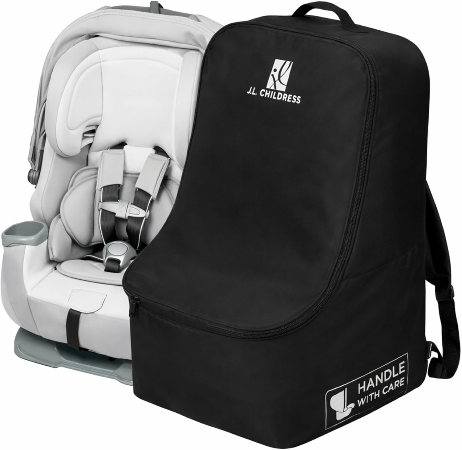 J.L. Childress Padded Backpack Car Seat Bag – Car Seat Travel Bag for Airplane, Fits Most Baby & Infant Carriers & Bootsters, Accessories for Gate or Baggage Check, AirTag Compatible – Deluxe, Black
