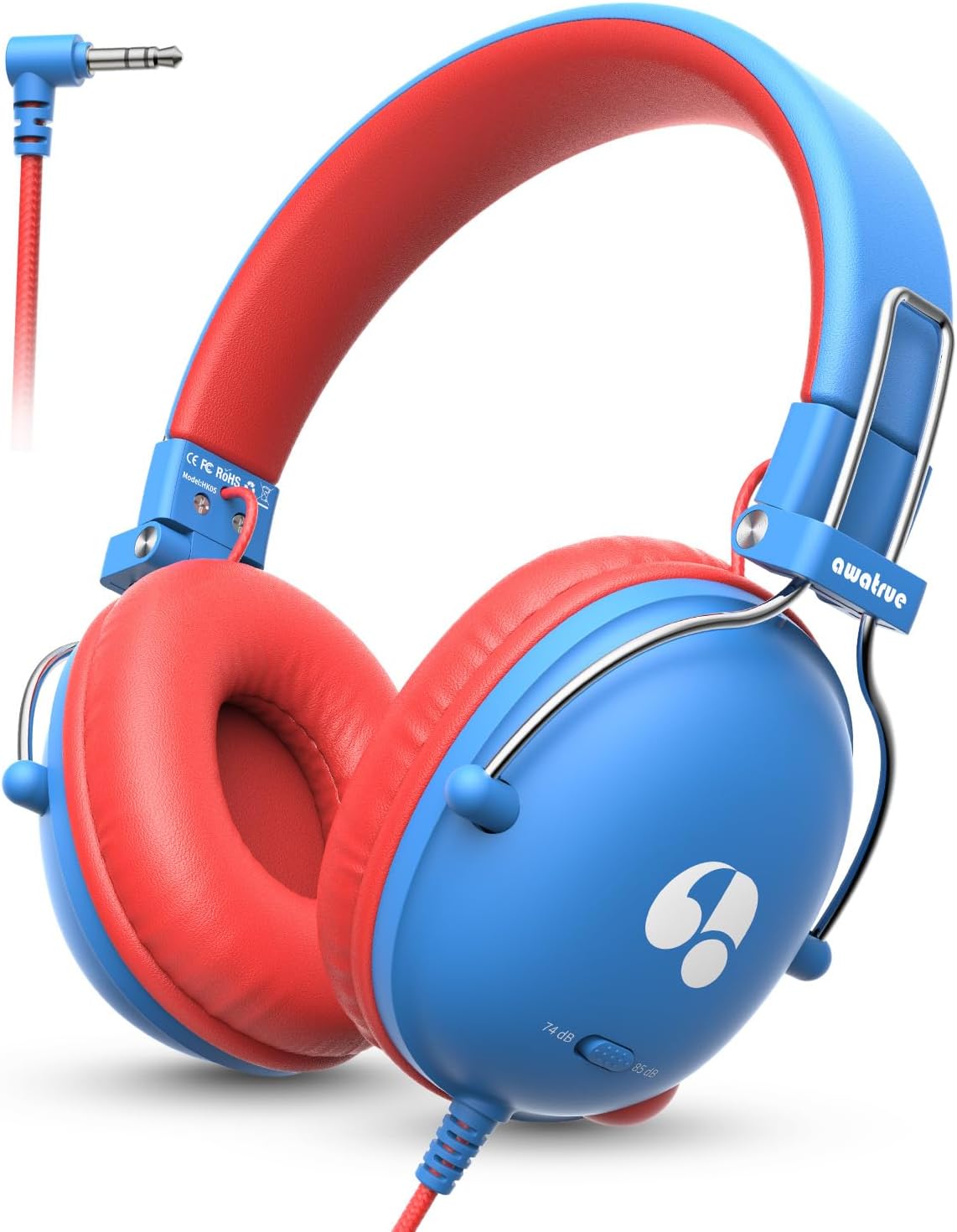 awatrue Kids Headphones, 74/85dB Safe Volume Limit, Stereo Sound, Wired On-Ear Headphones for Kids Boys Girls, 3.5mm Jack for Tablet, iPad, Kindle, YOTO Player, Airplane Travel, Blue