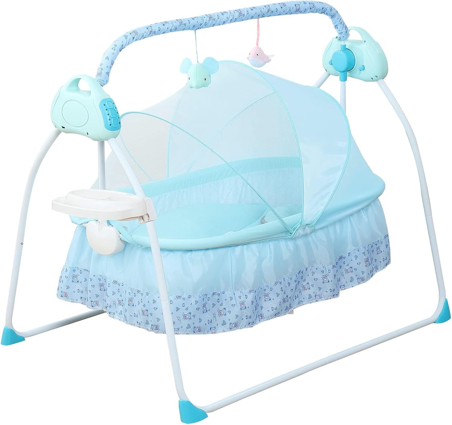 TFCFL Electric Baby Crib Cradle, 0-18 MonthsInfant Bed Auto Swing with Music, 25KG/55LBS Capacity, Foldable Baby Bassinet, Blue
