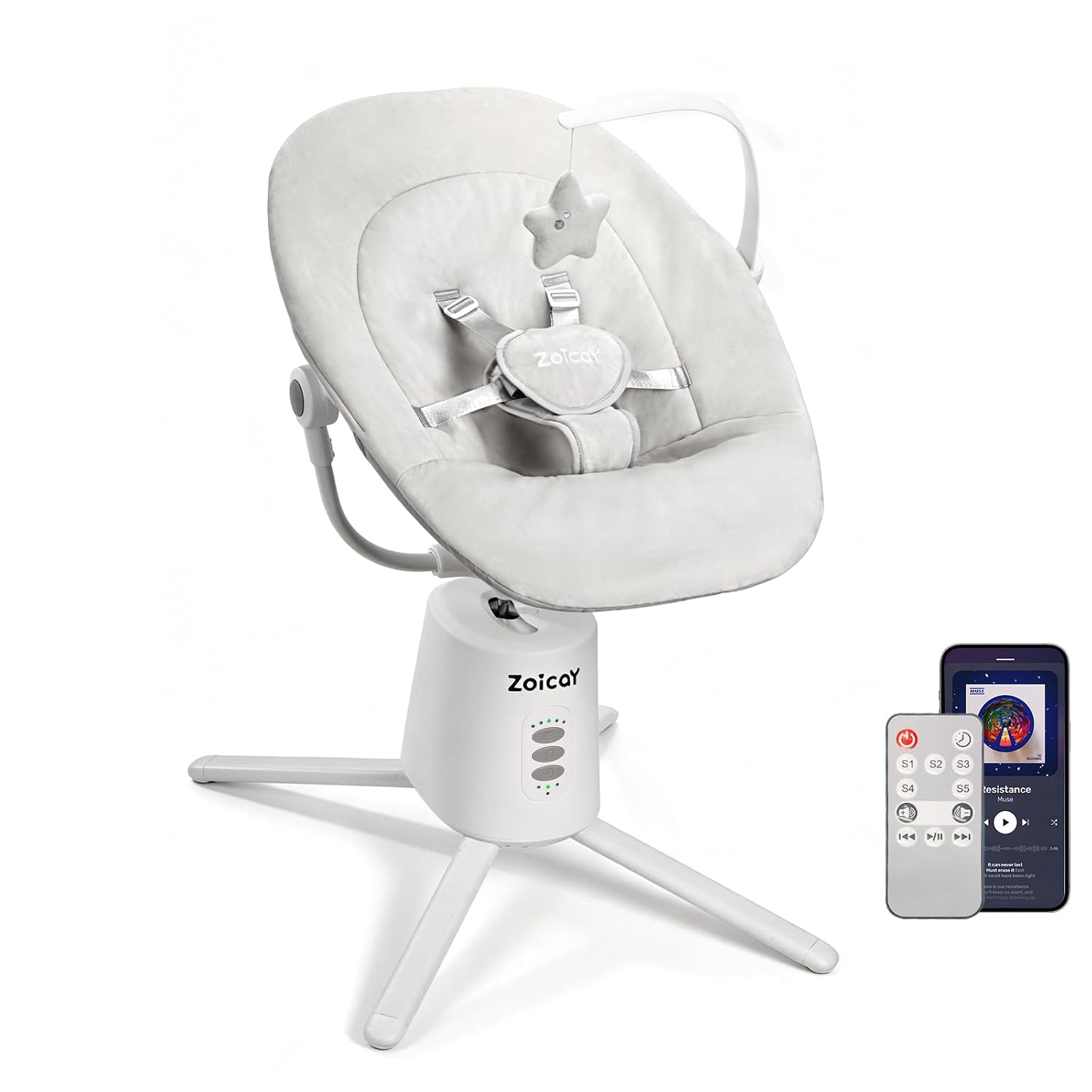 Zoicay Baby Swing,Baby Swings for Infants with 3 Modes & 5 Speeds, BT Enabled App & Remote Control, Electric Swing – 6 Melodies and 3 Timer Setting, 2 Seat Positions and 5-Point Harness Swing (White)