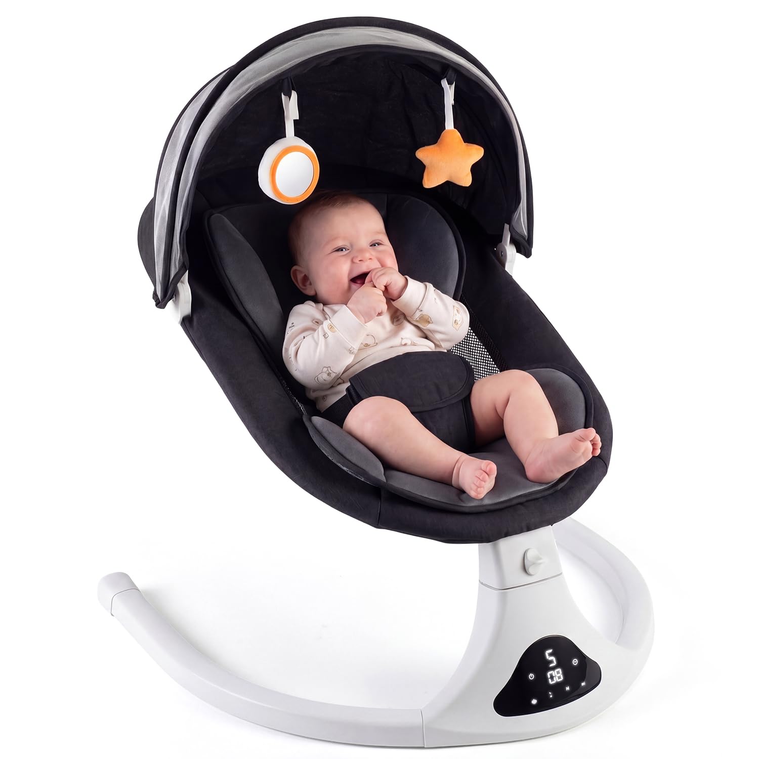 Electric Baby Swing for Infants to Toddler| Portable Infant Swing with Remote Control, Rocker with 5 Speeds, 3-Point Harness for Baby Boy Girl (Black)