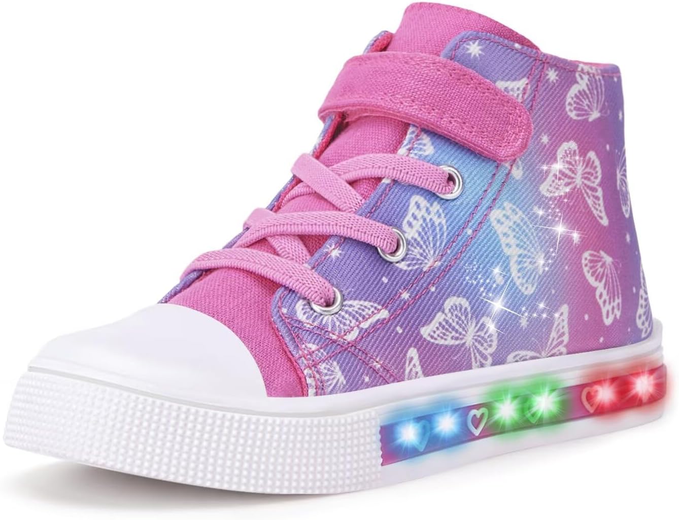 FUNCOO PLUS Boys Girls Light Up Shoes Toddler Canvas Sneakers Kids High Top Fashion Shoe