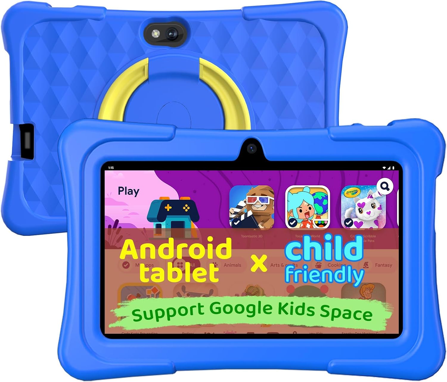 aiprotablet Kids Tablet, 7 inch Android Tablet for Kids, 6GB+32GB 1TB Expand, Quad-Core Toddler Tablets with Case, BT, WiFi, Parental Control, Games, Dual Camera (Blue)