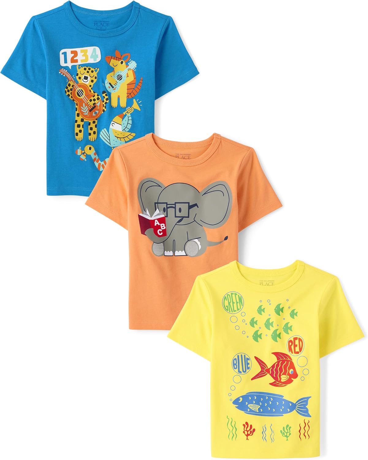 The Children’s Place Baby Boys’ and Toddler School,Learning Short Sleeve Graphic T-Shirts,3 Pack