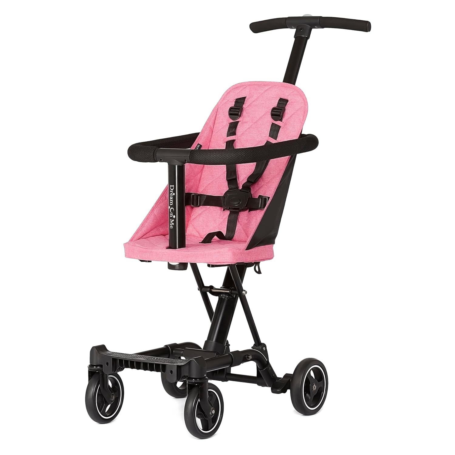 Dream On Me Coast Rider Lightweight Travel Stroller, Compact Baby & Toddler Stroller, Theme Park Approved, Quick Fold, Converts to Rider & Scooter, 45 lb Weight Capacity, Pink