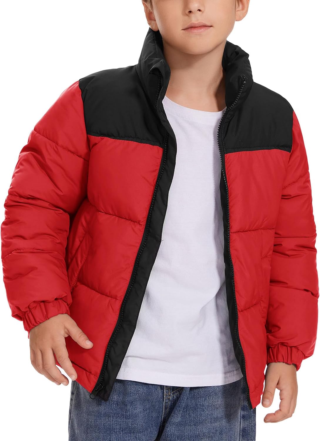 Flygo Boys Girls Puffer Jacket Kids Winter Coat Water-Resistant Warm Colorblock Quilted Bubble Puffy Jackets Coats