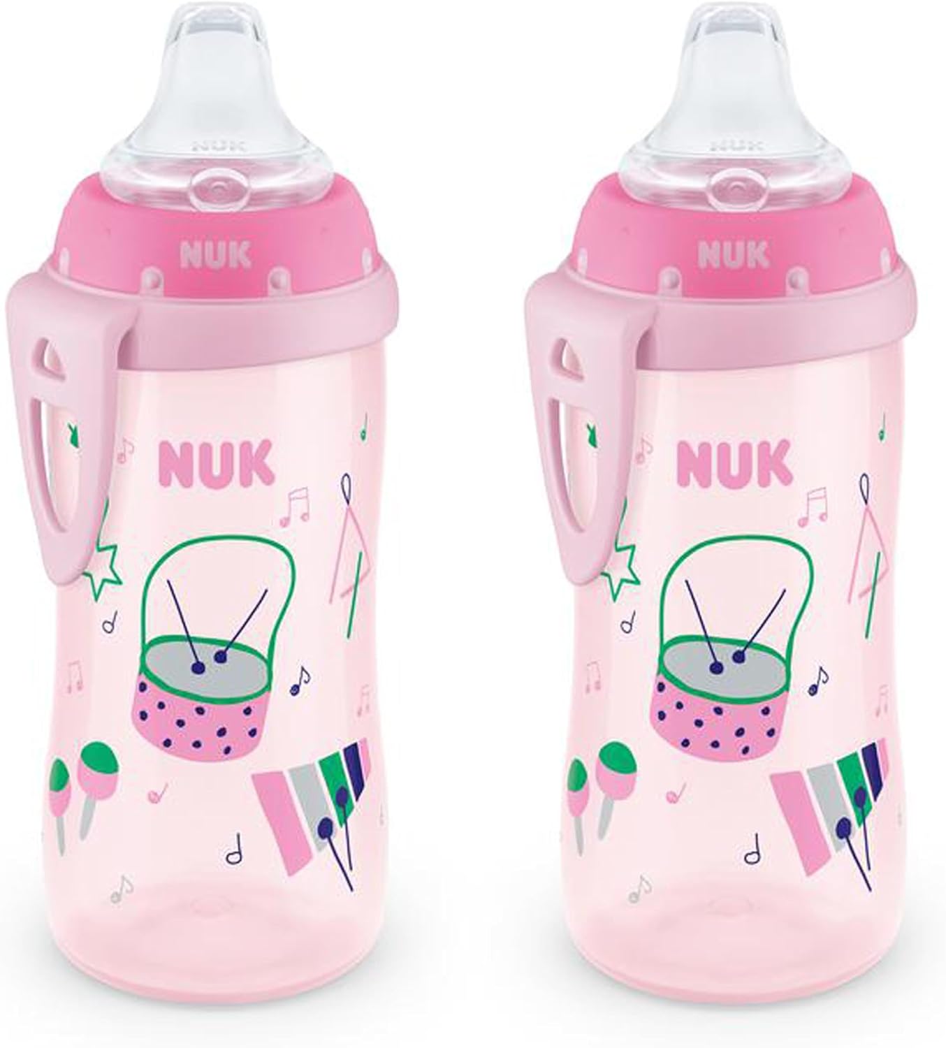 NUK Active Spill Proof Sippy Cup, 10 oz, 2 Pack, 8+ Months, Pink – BPA Free, Spill Proof Sippy Cup