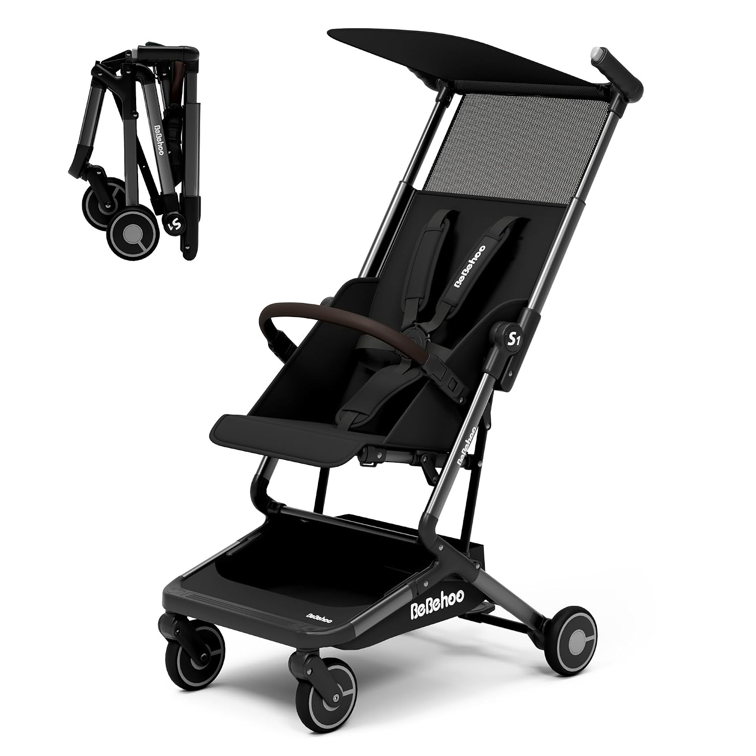 Lightweight Travel Baby Stroller, Foldable Portable Airplane Compact Umbrella Strollers for Toddler 1-3 Years (S1-Black)