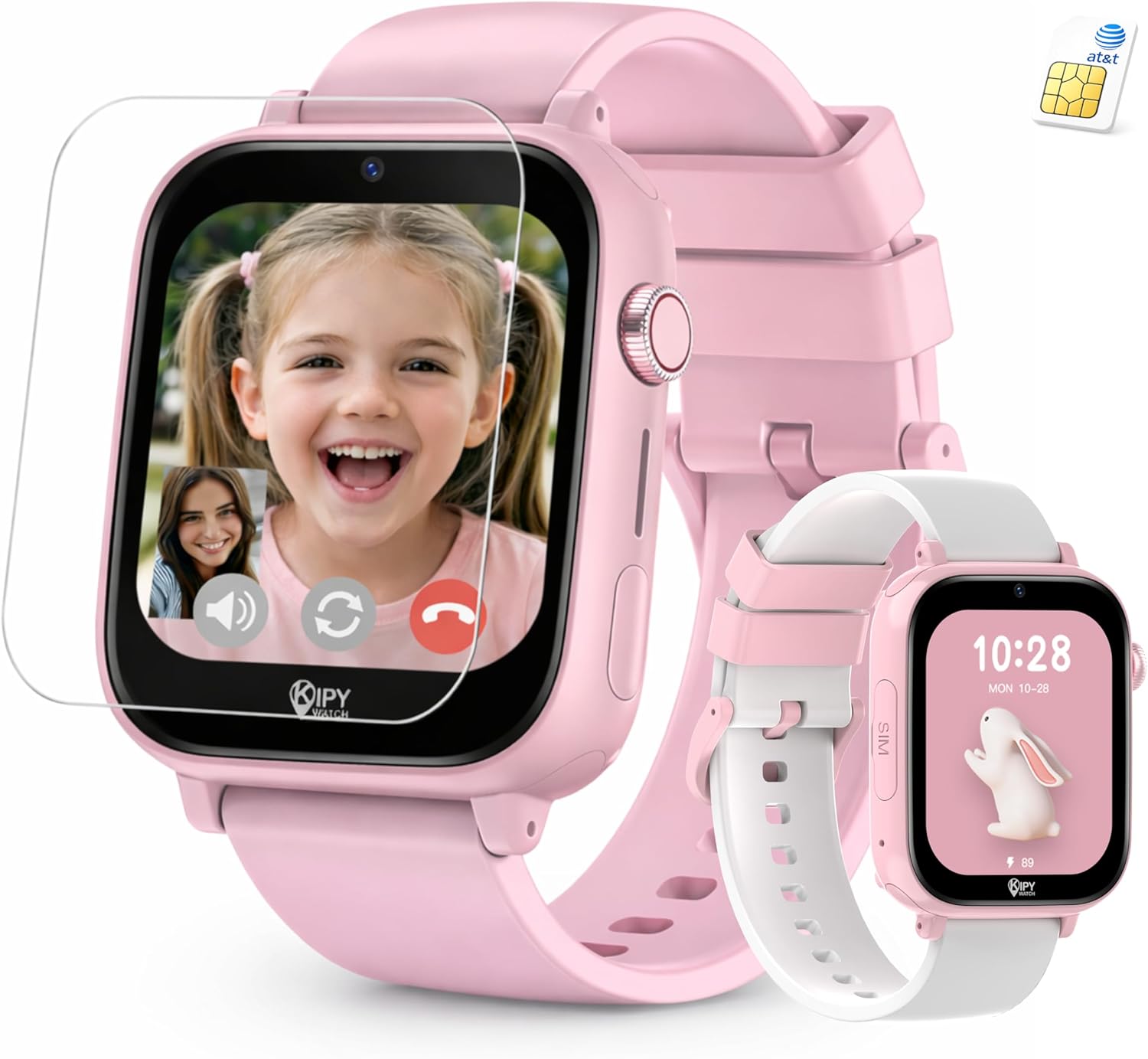 Kipywatch Smart Watch for Kids – Kids Watch with GPS Tracker, Safe Zones Alert – Camera, Voice & Video Call, School Mode – Parental App, Subscription Required – Extra White Strap – Gifts for Girl 3-12