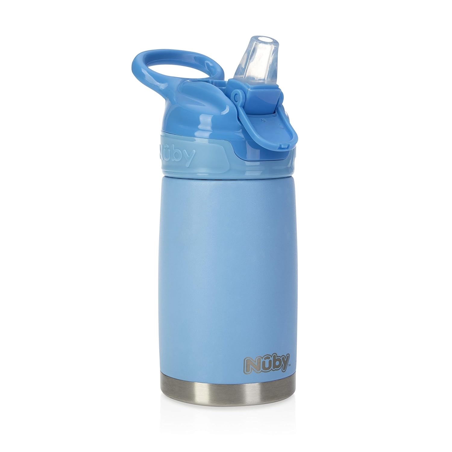Nuby Thirsty Kids No Spill Flip-It Reflex Stainless Steel Travel Cup or Water Bottle – 10 Oz – 18+ Months – Blue – Back to School Essentials