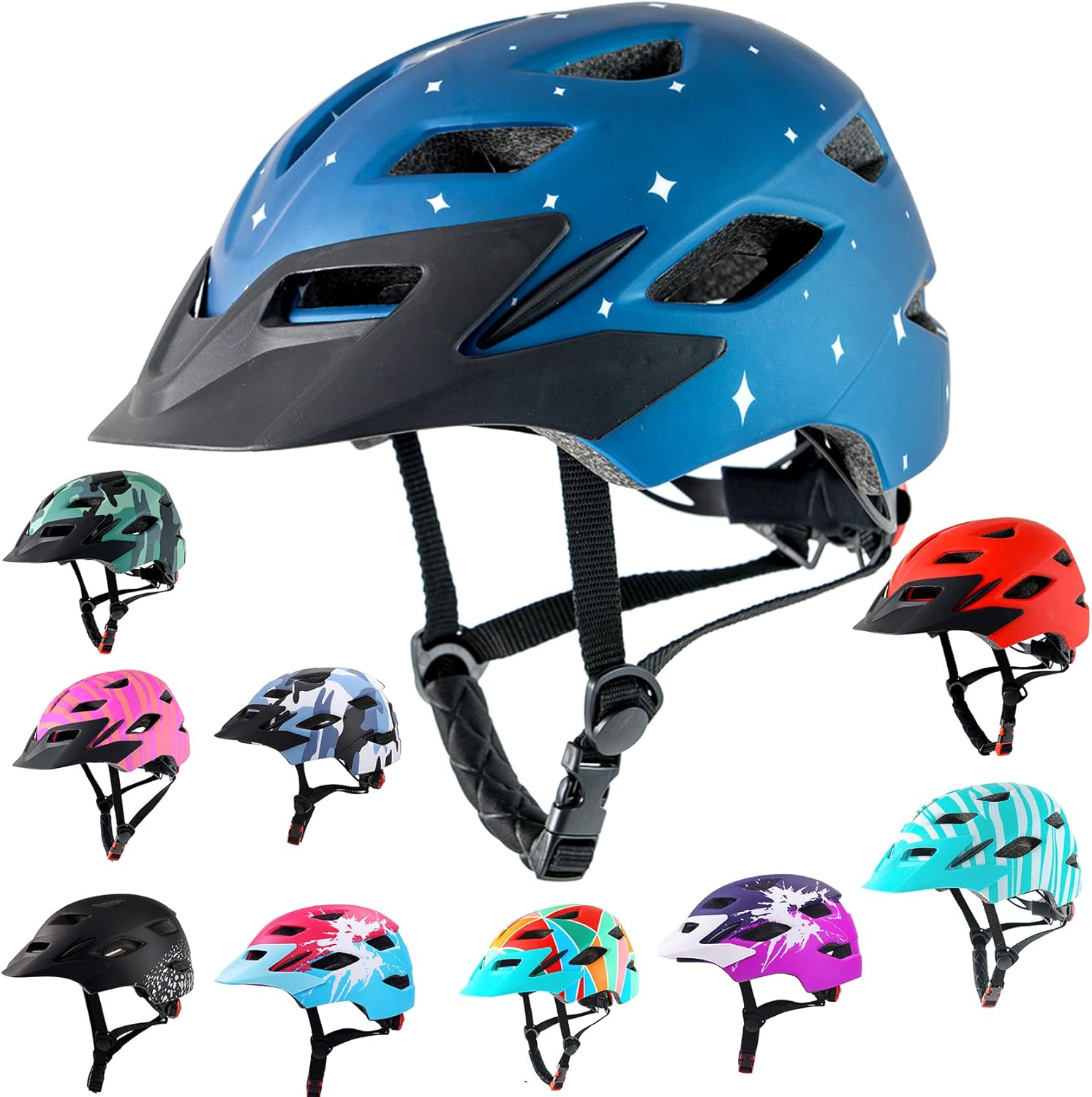 Kids Bike Helmet,Bavilk Kids Boys Girls Bike Helmets with LED Light Detachable Visor Children Youth Teen Multi-Sport for Skating Cycling Scooter Skateboard Adjustable & Lightweight 19.7″-22.4″