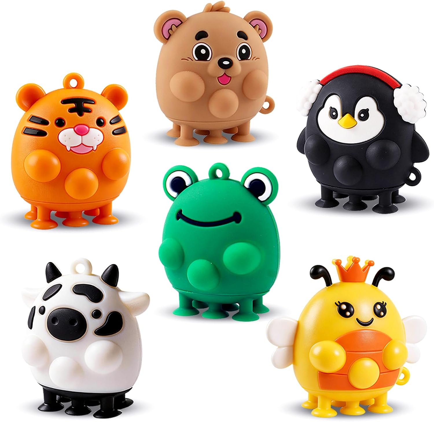 ChildFun 6 PCS Animal Suction Popper Sensory Toys, Toddler Travel Toys for Airplane Car Activities, Silicone Fidgets Toys for 12 Months+ Babies, Toys for 1 2 3 Year Old Girls Boys Birthday Gifts